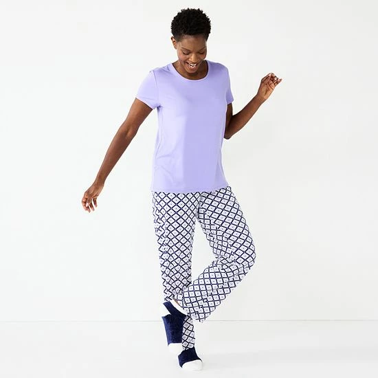 Women's Croft & Barrow® Short Sleeve Pajama Top & Pajama Pants Sleep Set Light Blue Plaid - Image 13