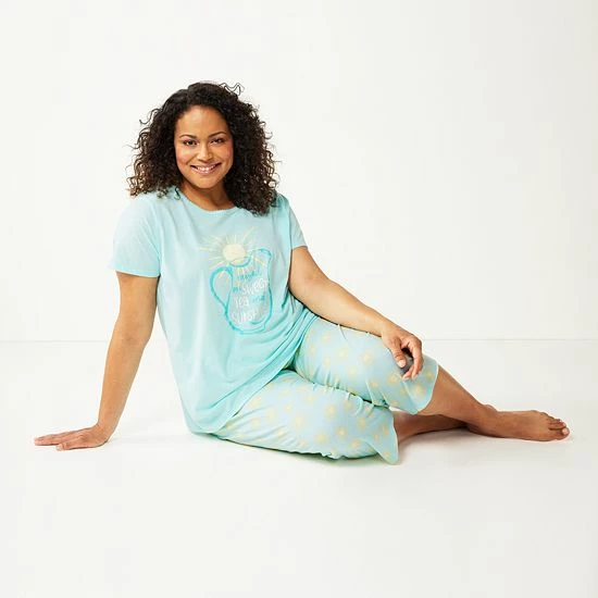 Plus Size Croft & Barrow® Short Sleeve Pajama Top & Cropped Pajama Pants Sleep Set White Garden - Image 4