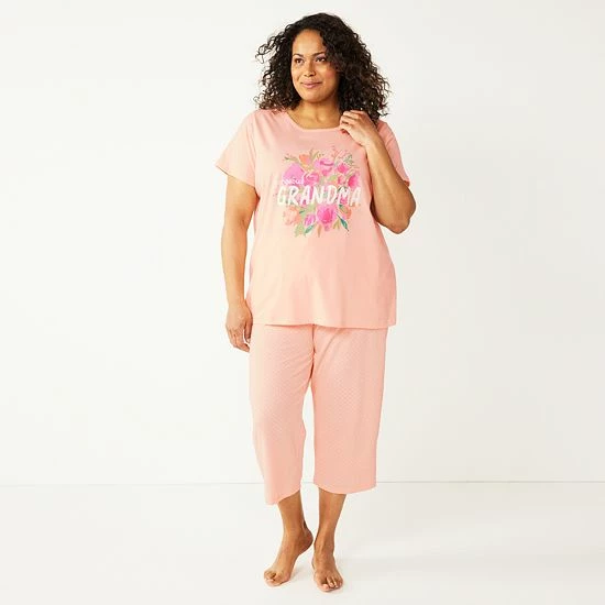 Plus Size Croft & Barrow® Short Sleeve Pajama Top & Cropped Pajama Pants Sleep Set White Garden - Image 11