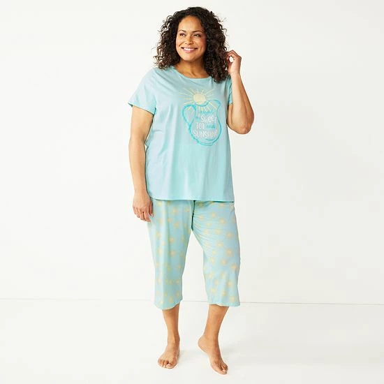 Plus Size Croft & Barrow® Short Sleeve Pajama Top & Cropped Pajama Pants Sleep Set White Garden - Image 13