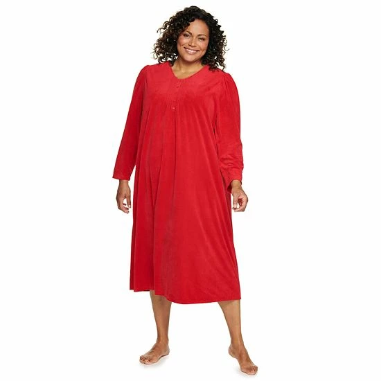Plus Size Croft & Barrow® Long Sleeve Velour Nightgown Red - Image 3