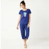 Women's Croft & Barrow® Short Sleeve Pajama Top & Cropped Pajama Pants Sleep Set Aqua Suns