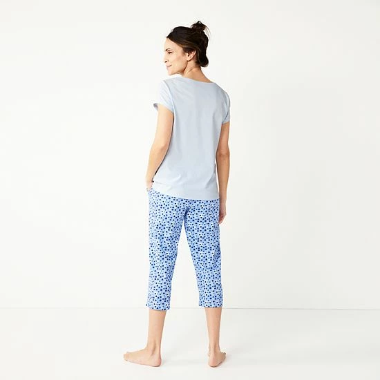 Women's Croft & Barrow® Short Sleeve Pajama Top & Cropped Pajama Pants Sleep Set Aqua Suns - Image 2