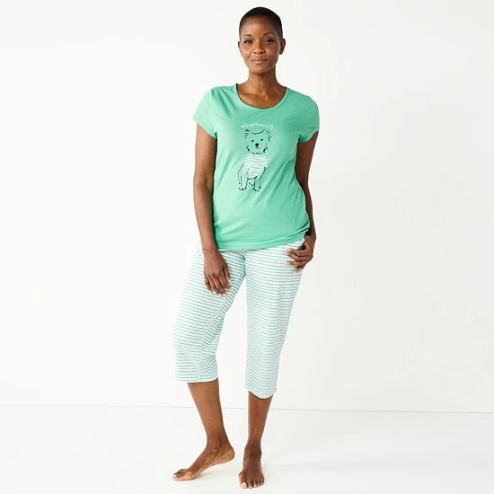 Women's Croft & Barrow® Short Sleeve Pajama Top & Cropped Pajama Pants Sleep Set Aqua Suns - Image 11