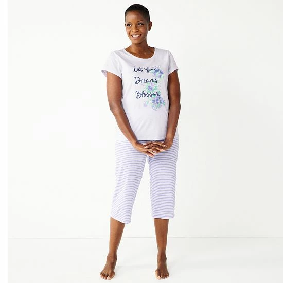 Women's Croft & Barrow® Short Sleeve Pajama Top & Cropped Pajama Pants Sleep Set Aqua Suns - Image 12
