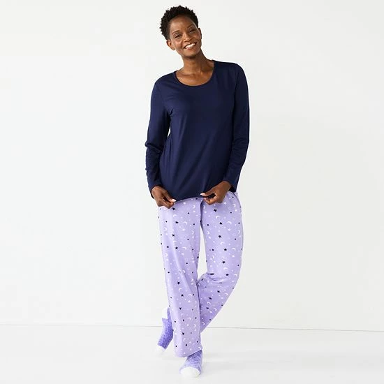 Petite Croft & Barrow® Long Sleeve Pajama Top & Pajama Pants Sleep Set Purple Scottie Dog - Image 9