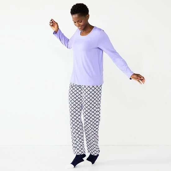 Petite Croft & Barrow® Long Sleeve Pajama Top & Pajama Pants Sleep Set Purple Scottie Dog - Image 10