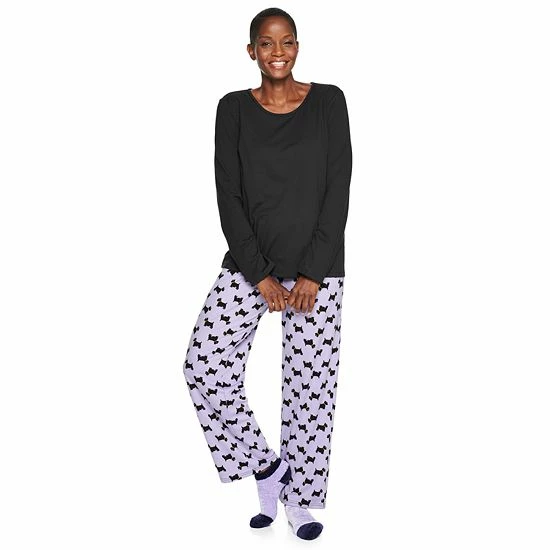 Petite Croft & Barrow® Long Sleeve Pajama Top & Pajama Pants Sleep Set Purple Scottie Dog - Image 13