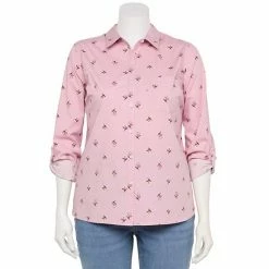 Plus Size Croft & Barrow® Essential Comfort Stretch Shirt Blue Stripe