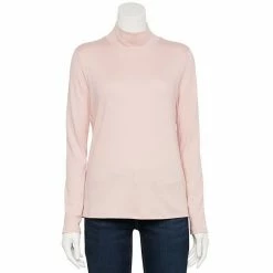 Petite Croft & Barrow® Long Sleeve Mockneck Top Pink Rhinestone -Croft & BarrowSales unnamed file 1491