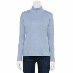 Petite Croft & Barrow® Long Sleeve Mockneck Top Pink Rhinestone -Croft & BarrowSales unnamed file 1493