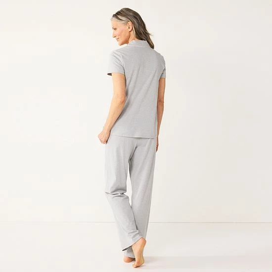 Women's Croft & Barrow® Short Sleeve Pajama Shirt & Pajama Pants Sleep Set Navy Dots - Image 2