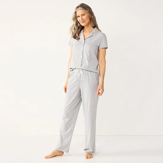 Women's Croft & Barrow® Short Sleeve Pajama Shirt & Pajama Pants Sleep Set Navy Dots - Image 3