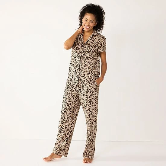 Women's Croft & Barrow® Short Sleeve Pajama Shirt & Pajama Pants Sleep Set Navy Dots - Image 4