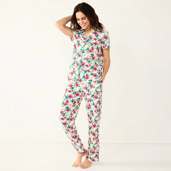 Women's Croft & Barrow® Short Sleeve Pajama Shirt & Pajama Pants Sleep Set Navy Dots - Image 6