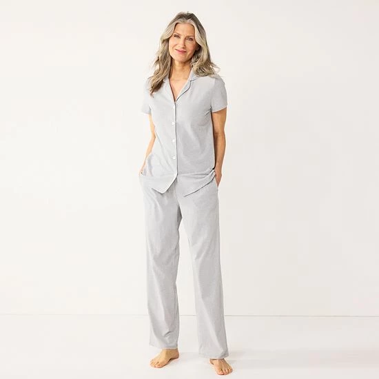 Women's Croft & Barrow® Short Sleeve Pajama Shirt & Pajama Pants Sleep Set Navy Dots - Image 7