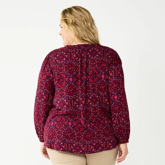 Plus Size Croft & Barrow® Tiered Textured Blouse Egret - Image 2