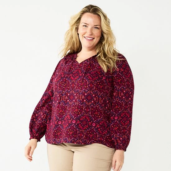 Plus Size Croft & Barrow® Tiered Textured Blouse Egret - Image 5