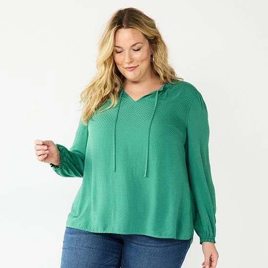 Plus Size Croft & Barrow® Tiered Textured Blouse Egret - Image 7