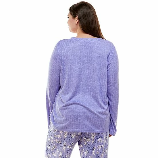 Plus Size Croft & Barrow® Whisperluxe Long Sleeve Pajama Top Heather Navy - Image 2