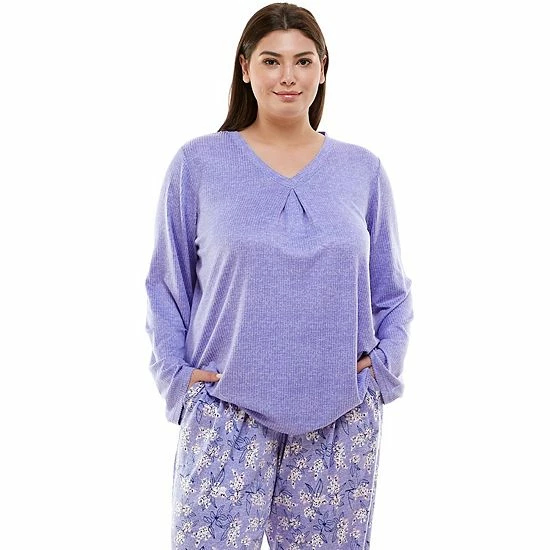 Plus Size Croft & Barrow® Whisperluxe Long Sleeve Pajama Top Heather Navy - Image 5