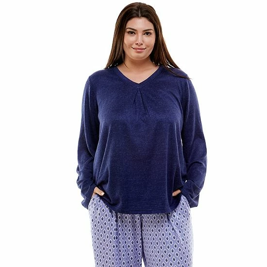 Plus Size Croft & Barrow® Whisperluxe Long Sleeve Pajama Top Heather Navy - Image 7