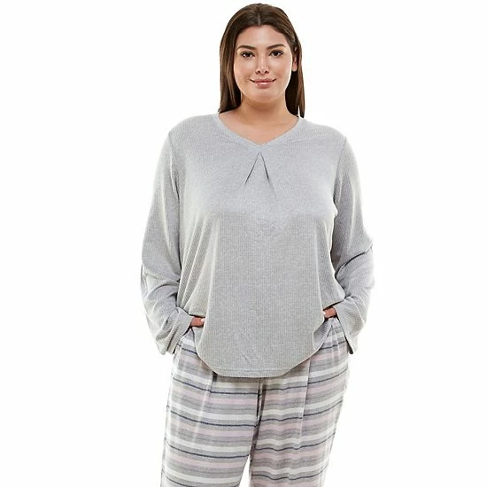 Plus Size Croft & Barrow® Whisperluxe Long Sleeve Pajama Top Heather Navy - Image 8