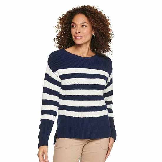 Petite Croft & Barrow® Shaker Stitch Pullover Sweater Yellow Stripe