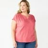 Plus Size Croft & Barrow® Short Sleeve Utility Henley Top Watermelon