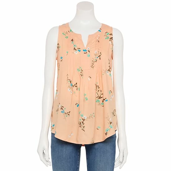 Women's Croft & Barrow® Pintuck Splitneck Sleeveless Top Navy Tile Print - Image 16