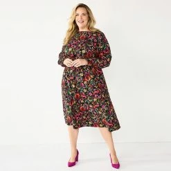 Plus Size Croft & Barrow® Midi Smocked Waist Dress Black