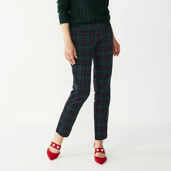 Women's Croft & Barrow® Effortless Stretch Pull-On Straight Pants Black Grey Plaid - Image 19