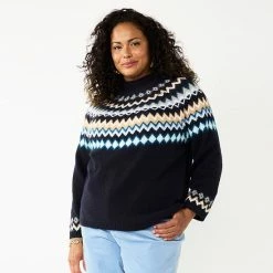 Plus Size Croft & Barrow® Fair Isle Sweater Navy Fair Isle -Croft & BarrowSales unnamed file 1800