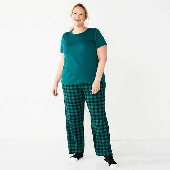 Plus Size Croft & Barrow® Short Sleeve Pajama Top & Pajama Pants Sleep Set Burgundy Navy Checks - Image 4