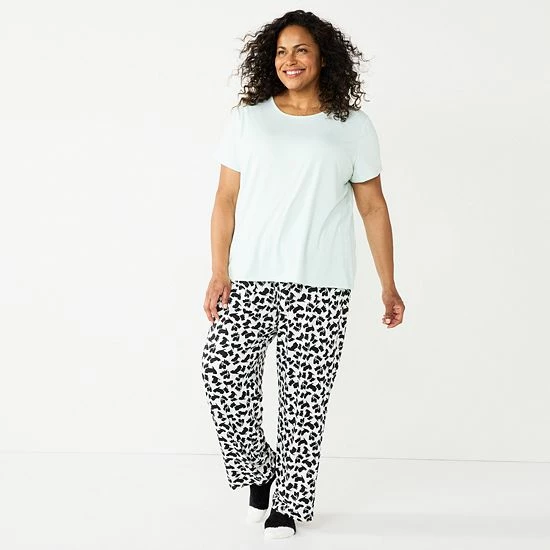 Plus Size Croft & Barrow® Short Sleeve Pajama Top & Pajama Pants Sleep Set Burgundy Navy Checks - Image 7