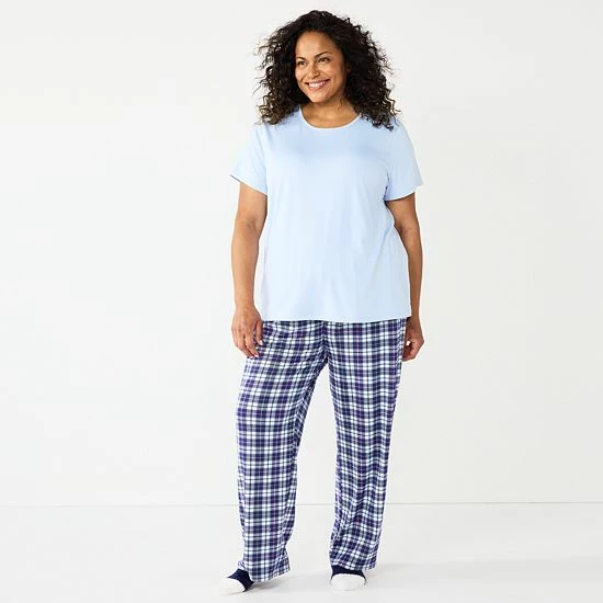 Plus Size Croft & Barrow® Short Sleeve Pajama Top & Pajama Pants Sleep Set Burgundy Navy Checks - Image 8