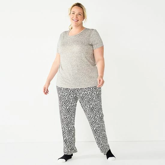 Plus Size Croft & Barrow® Short Sleeve Pajama Top & Pajama Pants Sleep Set Burgundy Navy Checks - Image 9