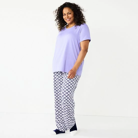Plus Size Croft & Barrow® Short Sleeve Pajama Top & Pajama Pants Sleep Set Burgundy Navy Checks - Image 10