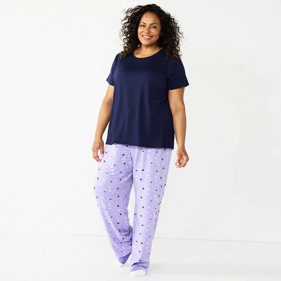 Plus Size Croft & Barrow® Short Sleeve Pajama Top & Pajama Pants Sleep Set Burgundy Navy Checks - Image 11