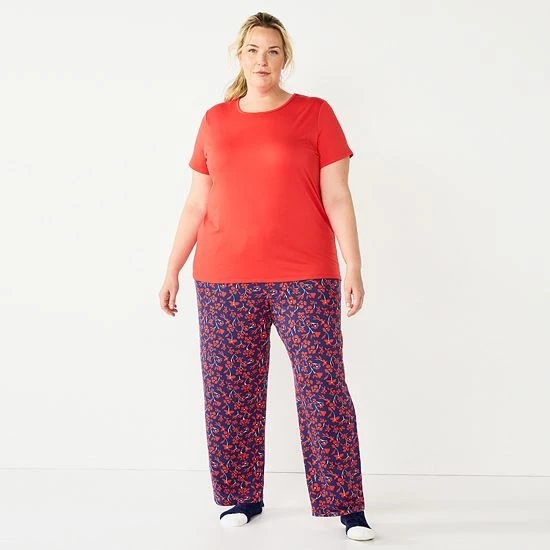 Plus Size Croft & Barrow® Short Sleeve Pajama Top & Pajama Pants Sleep Set Burgundy Navy Checks - Image 12