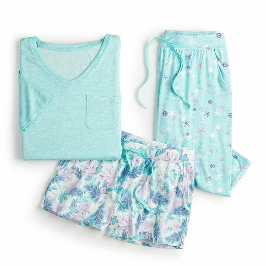 Women's Croft & Barrow® 3-Piece Pajama Top, Pajama Shorts & Pajama Skimmers Sleep Set Navy Multi Floral - Image 4