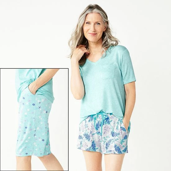 Women's Croft & Barrow® 3-Piece Pajama Top, Pajama Shorts & Pajama Skimmers Sleep Set Navy Multi Floral - Image 8