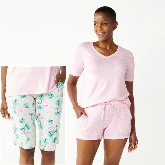 Women's Croft & Barrow® 3-Piece Pajama Top, Pajama Shorts & Pajama Skimmers Sleep Set Navy Multi Floral - Image 9