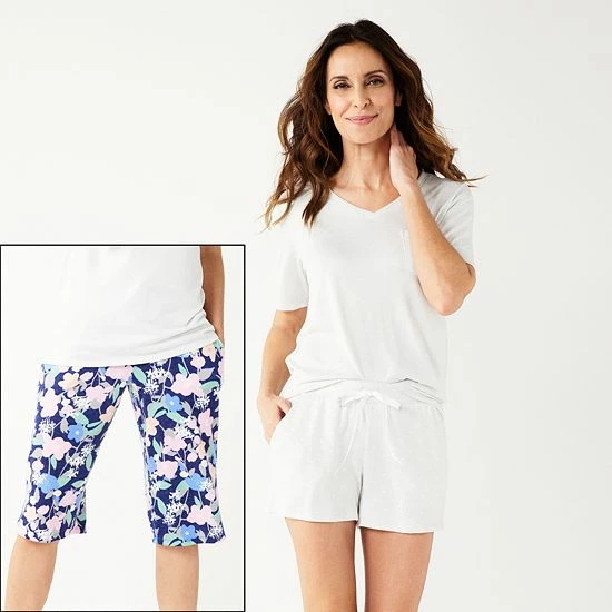 Women's Croft & Barrow® 3-Piece Pajama Top, Pajama Shorts & Pajama Skimmers Sleep Set Navy Multi Floral - Image 10