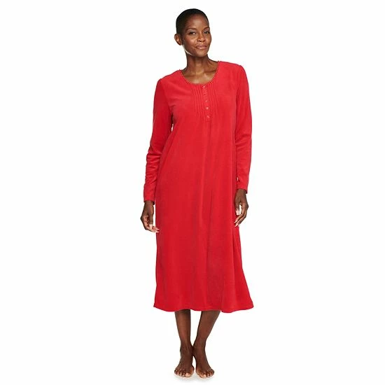 Petite Croft & Barrow® Long Sleeve Velour Nightgown Navy Floral - Image 3