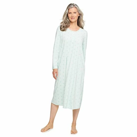 Petite Croft & Barrow® Long Sleeve Velour Nightgown Navy Floral - Image 4