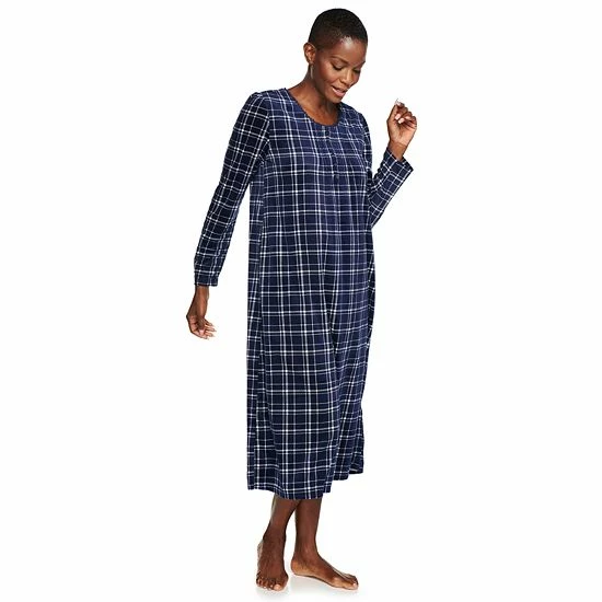 Petite Croft & Barrow® Long Sleeve Velour Nightgown Navy Floral - Image 5