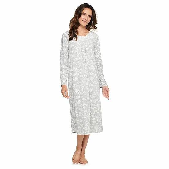 Petite Croft & Barrow® Long Sleeve Velour Nightgown Navy Floral - Image 8