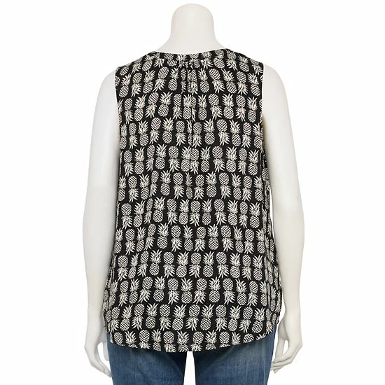 Plus Size Croft & Barrow® Pintuck Splitneck Sleeveless Top Olive - Image 2