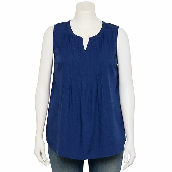 Plus Size Croft & Barrow® Pintuck Splitneck Sleeveless Top Olive - Image 3